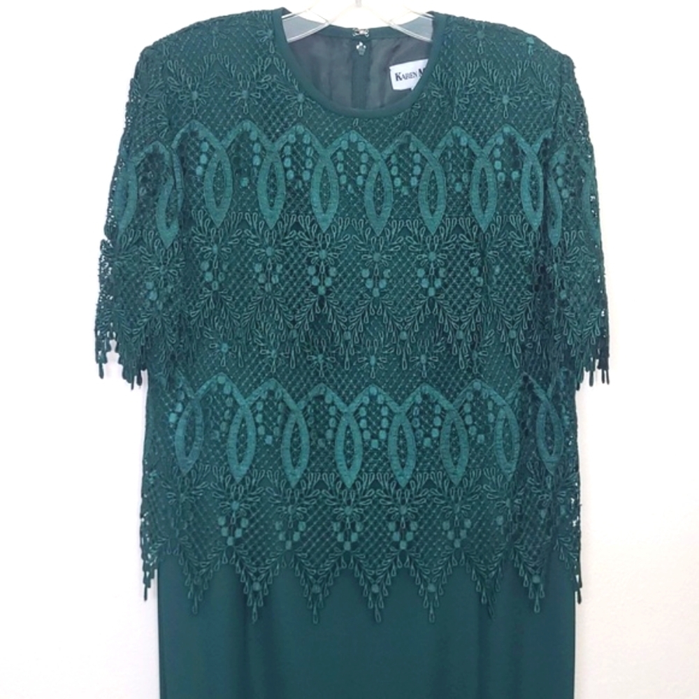 Formal Maxi Dress Forest Green Lace Bodice Side Slit Lined Monochrome Solid